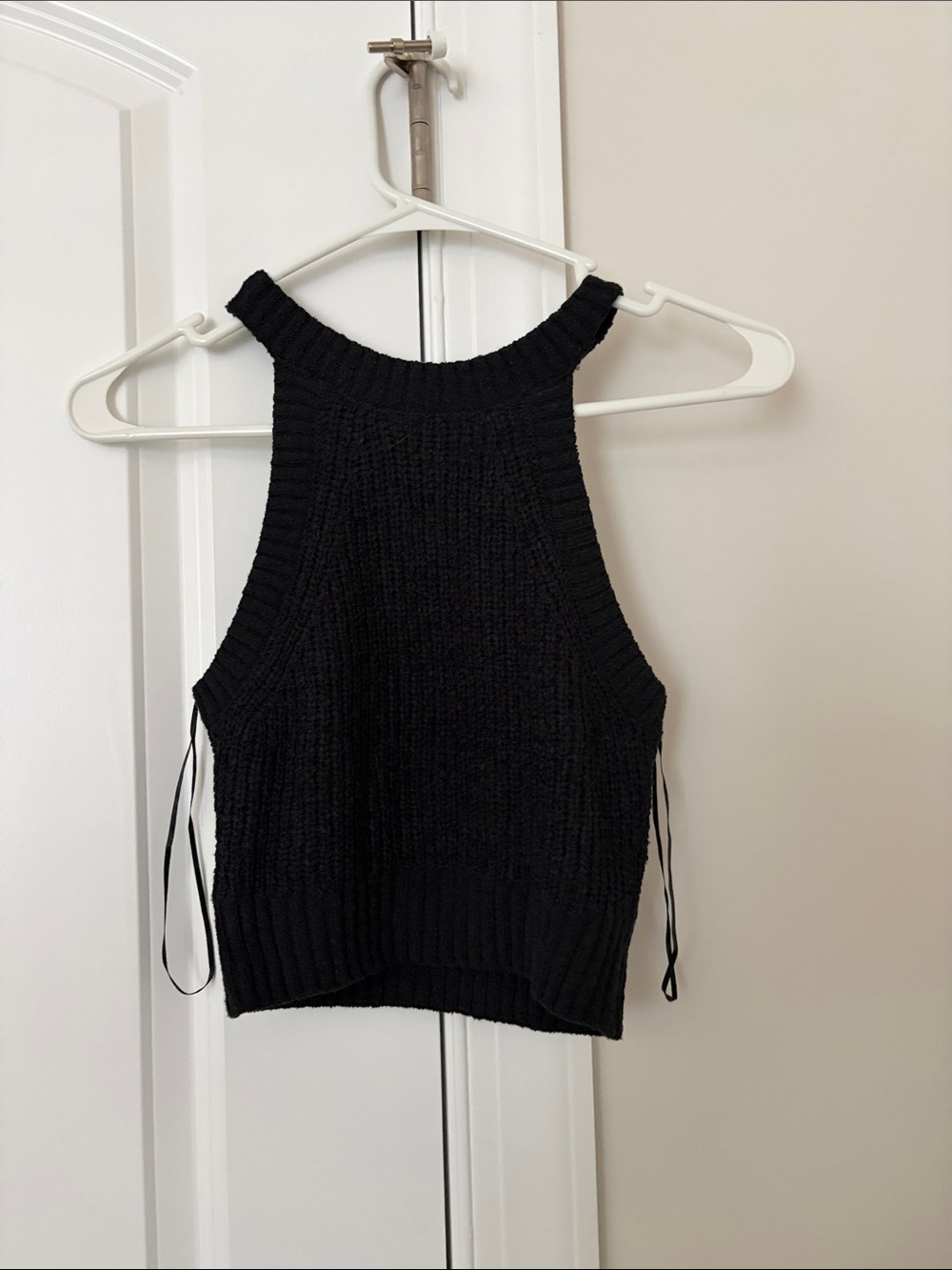 Divided Black Knit Halter Crop Top